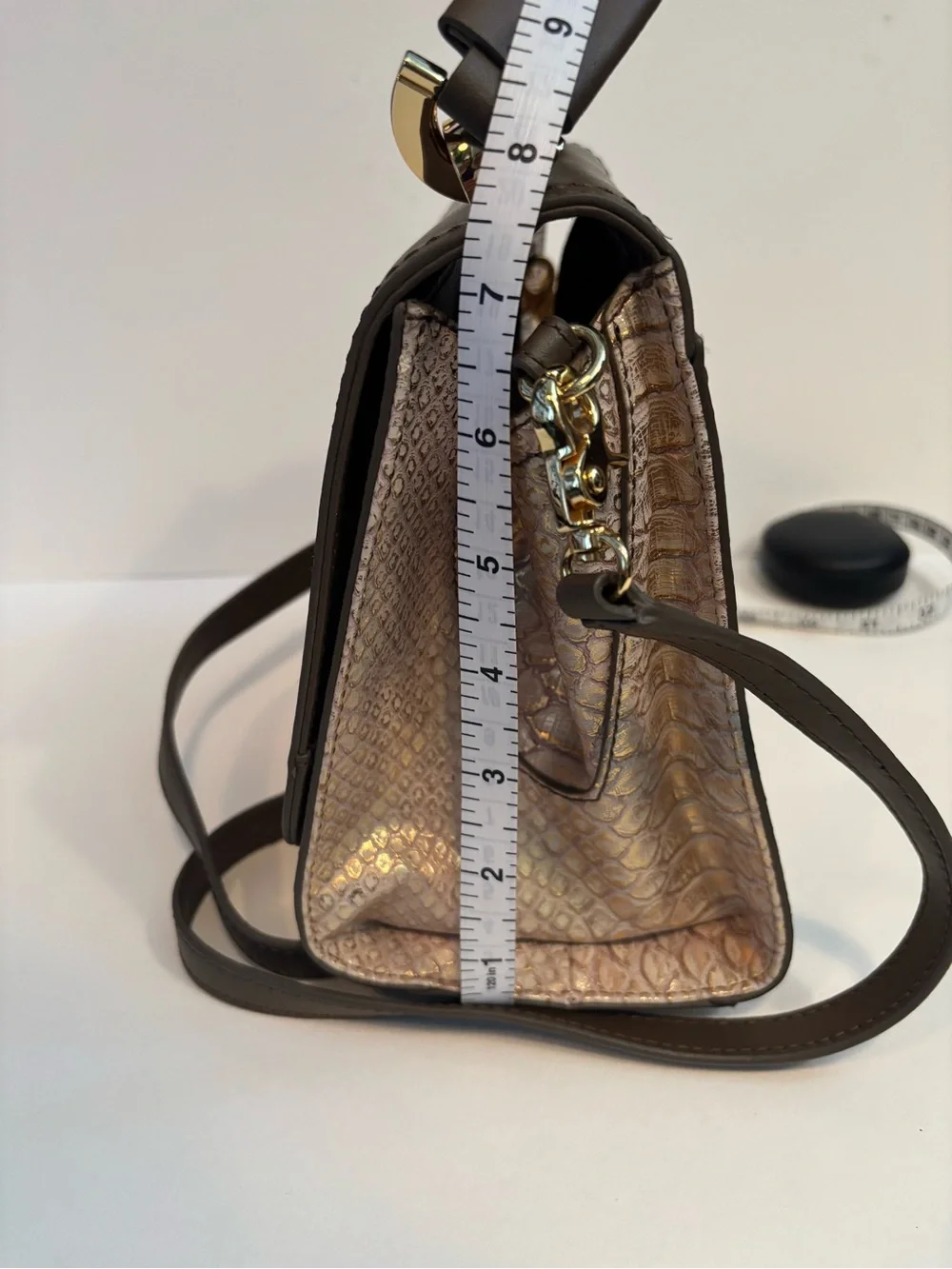 Rare Zac Posen Eartha Top-Handle Mini Crossbody Taupe Olive Brown Gold